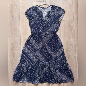 GAP Navy and White Midi Dress Boho Western Summer Lightweight SZ Medium Petite